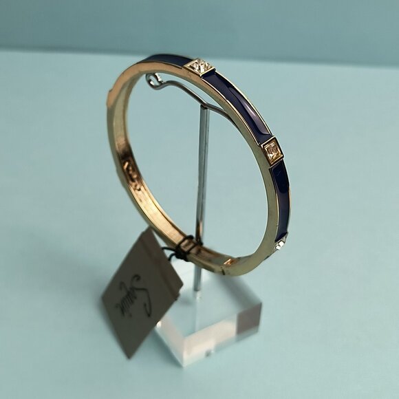 NORDSTROM Sequin Enamel Hinge Bangle Bracelet Clamper Blue 7" Gold Tone - Picture 1 of 8